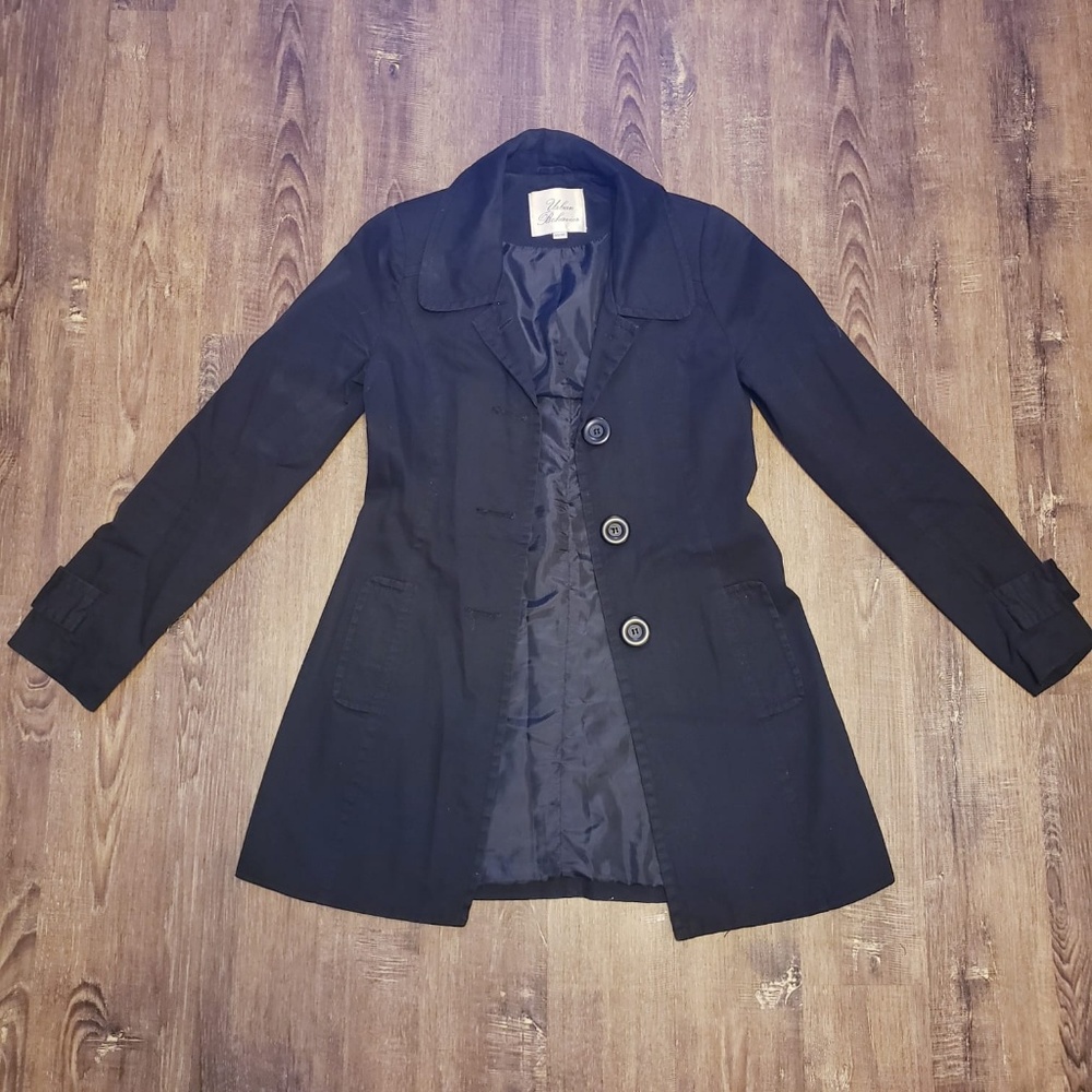 BLACK TAILORED LONG BUTTON UP TRENCH OVERCOAT XS